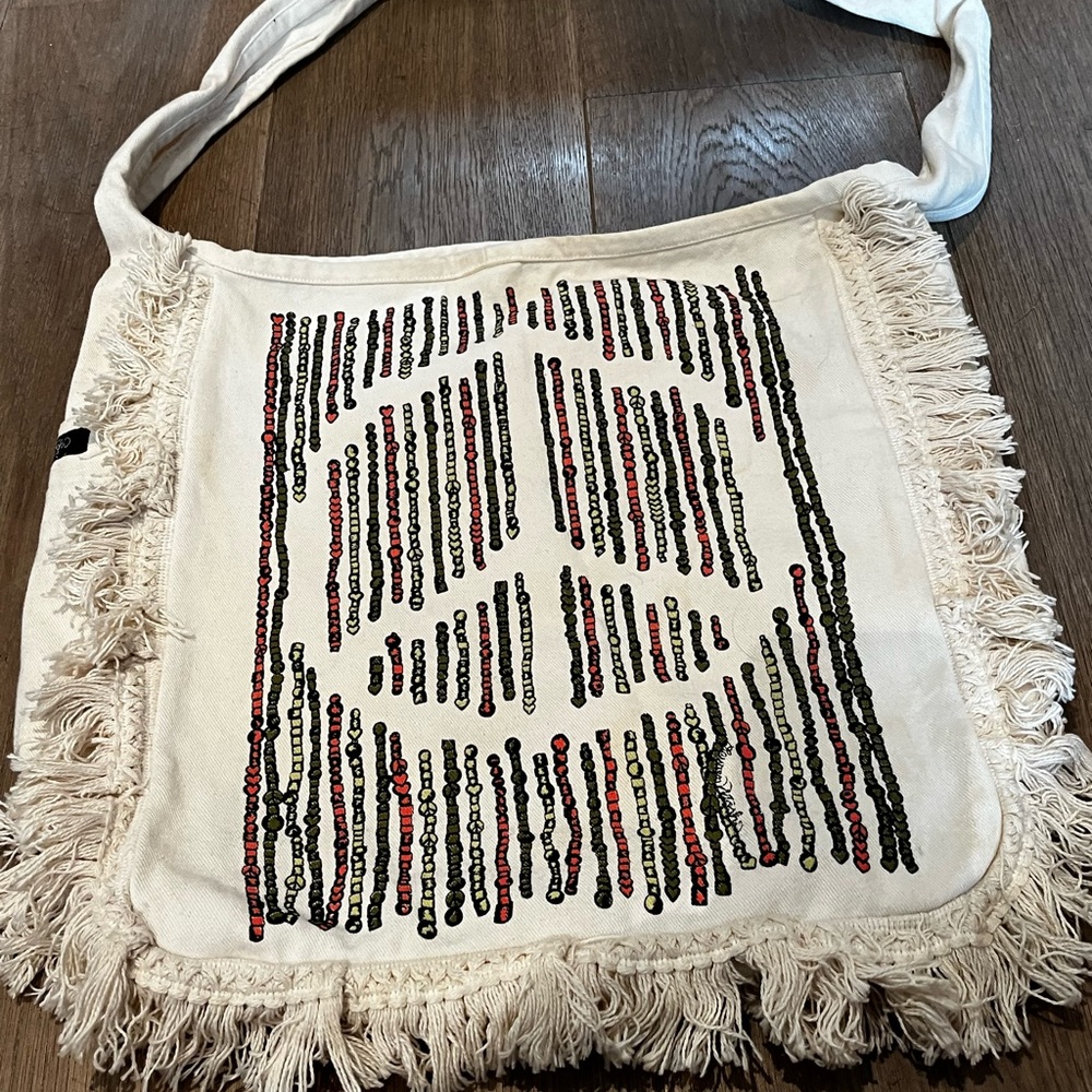 Lauren Moshi Messenger Cross Body Bag with Fringe and Peace sign